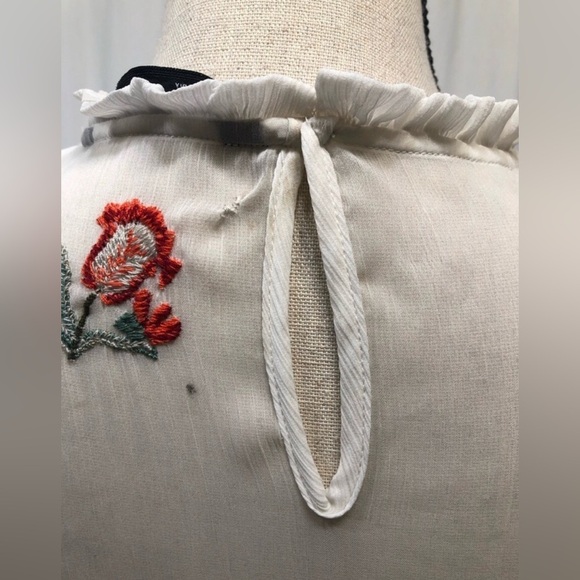 Zara White Ruffle Tiered Floral Embroidered Aztec Bloom Babydoll Dress Large - Picture 8 of 16